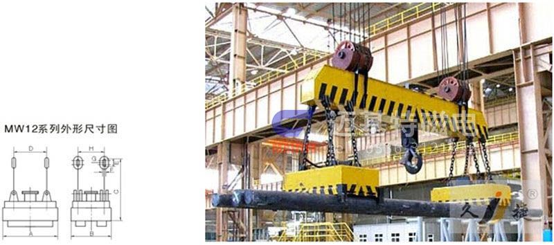 MW12系列、MW15系列吊運捆扎螺紋鋼、圓鋼用起重電磁鐵